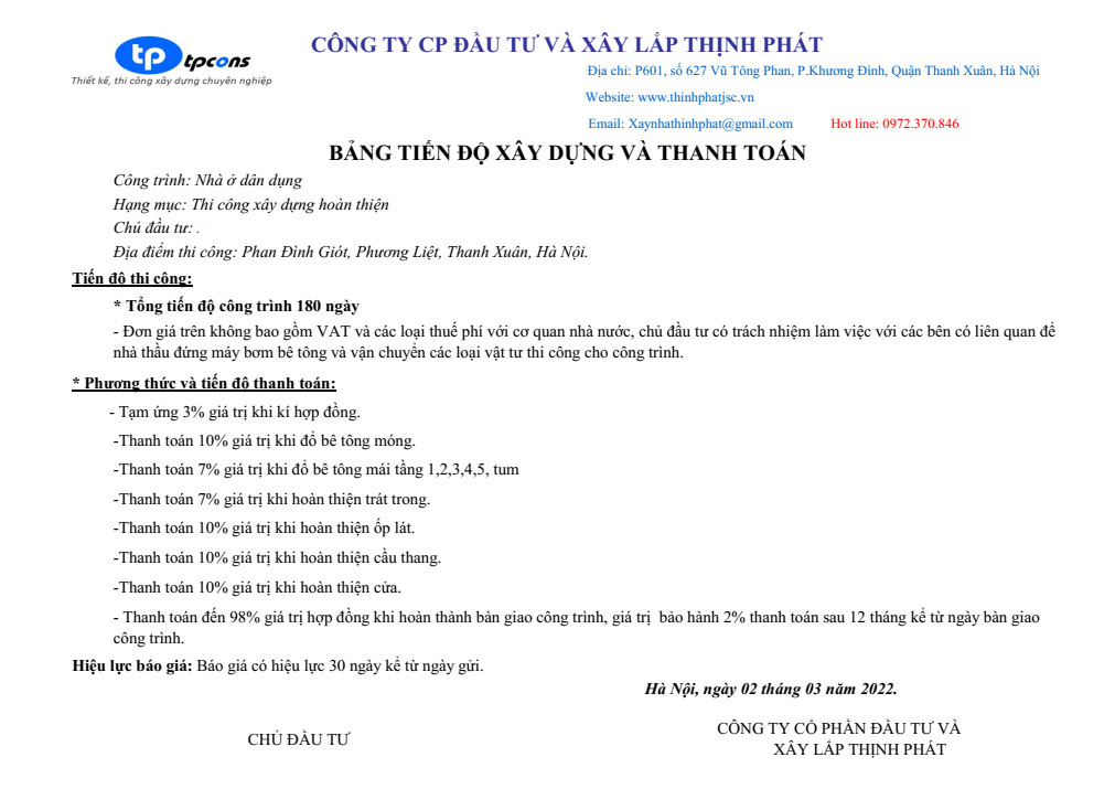 bảng báo giá xây nhà trọn gói 13