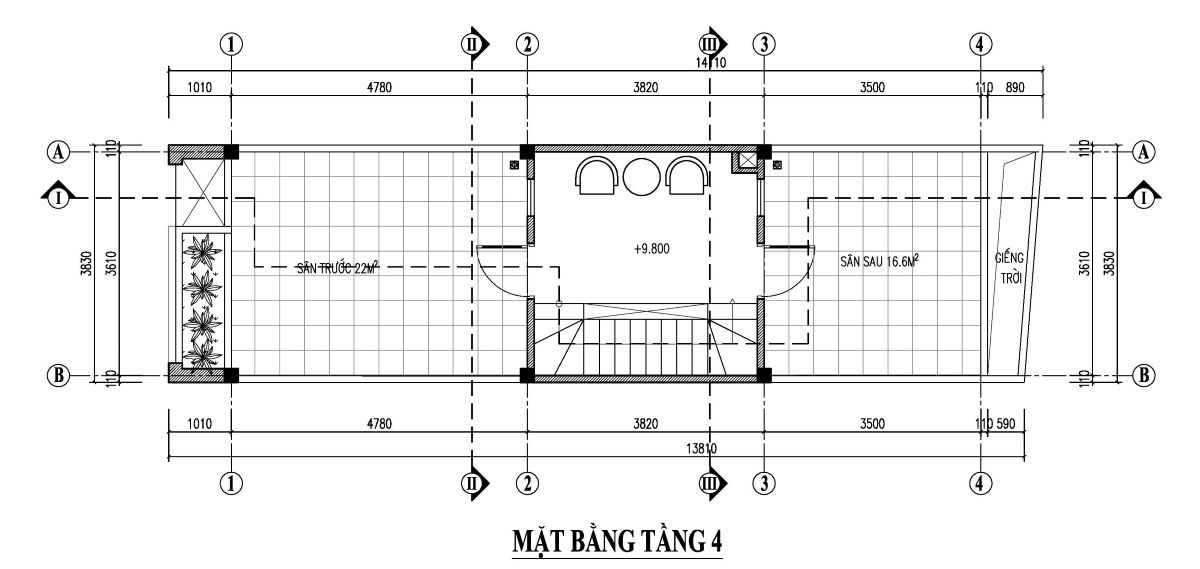 bản vẽ nhà phố 50m2 3 tầng 1 tum 4