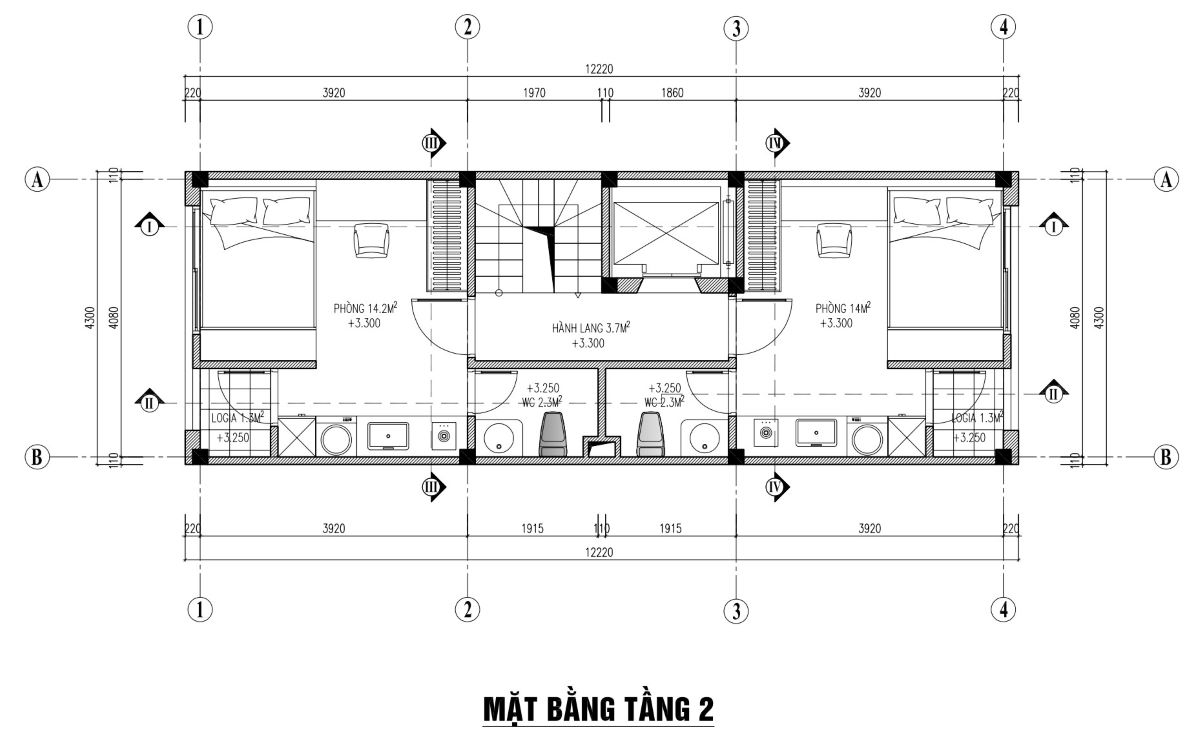 thiết kế mặt bằng nhà 50m2 4 tầng 1 tum 1